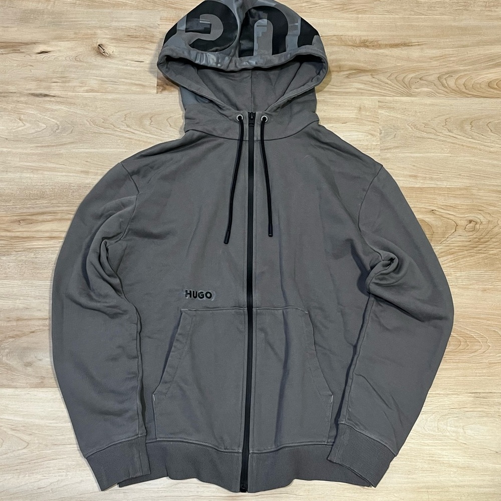 HUGO Gray Zip Up Sweater with Hood